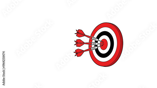 A 3D illustration of a red dart hitting the center bullseye of a target for business marketing success and strategy accuracy.