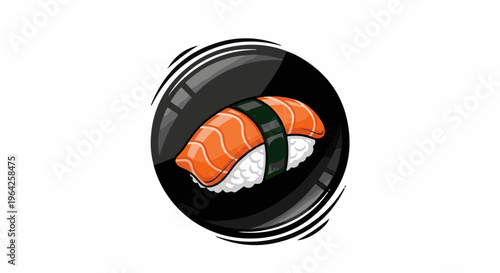 A close-up stylized illustration of a single salmon nigiri sushi piece