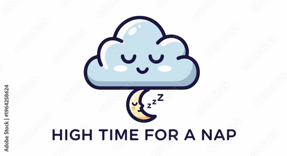 Obraz premium A cute cloud and crescent moon are sleeping peacefully, ready for a nap