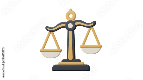 A 3d illustration of gold scales of justice isolated on white as a legal symbol for law, weight measurement, and equality in a court or business.