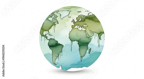 Earth globe with melting green and blue wax continents on white background symbolizing climate change and environmental issues