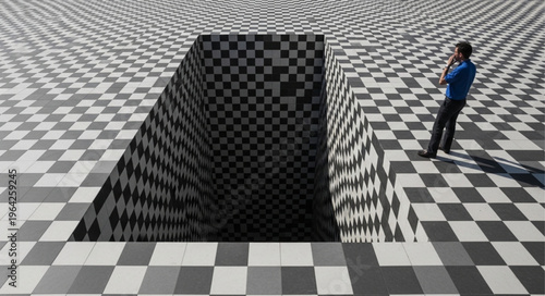 Man in checkered room optical.