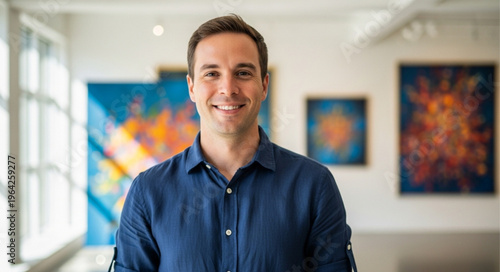 Man in Art Gallery Standing.