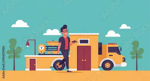 Man Riding Bike Next Truck.