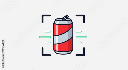 A stylized, open beverage can with red and silver stripes