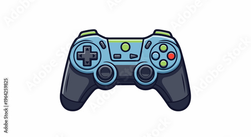 Stylized video game controller with directional pad, buttons, and joysticks