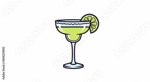 A stylized margarita with a salt rim and lime wedge