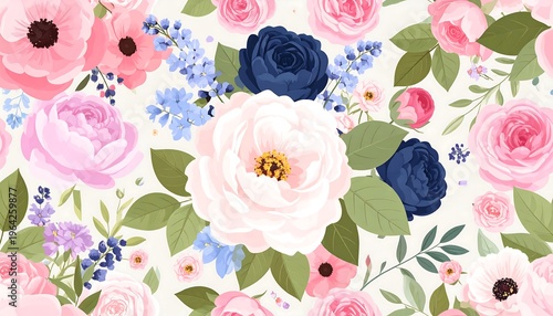 Floral Elegance - A Watercolor Garden of Roses and Blossoms.