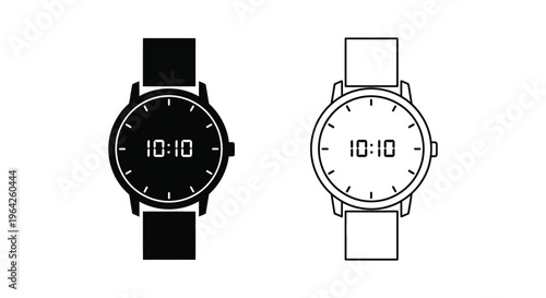 Digital watches in black and white line art Vector