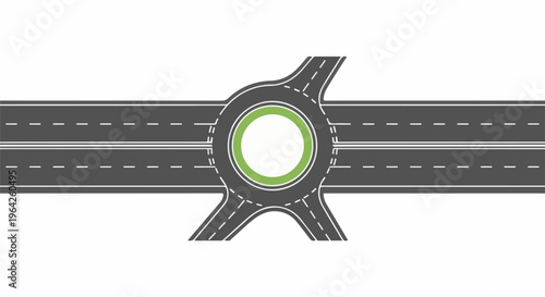 Flat illustration of a roundabout junction connecting multiple roadways