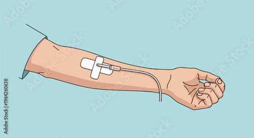 Arm with IV drip, medical intervention