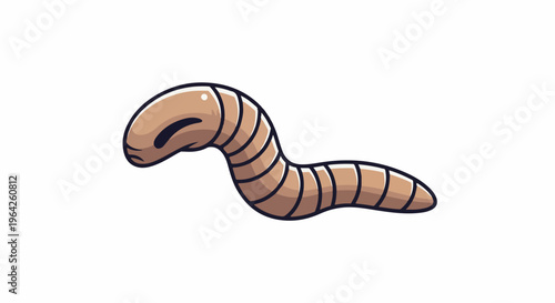 A stylized, cartoonish earthworm in a tan color with dark lines