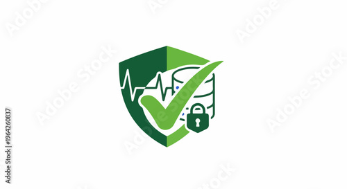 Shield with checkmark, lock, and heart monitor