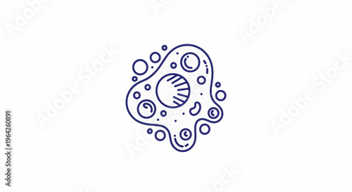 A stylized blue outline of a single-celled organism with a nucleus and vacuoles