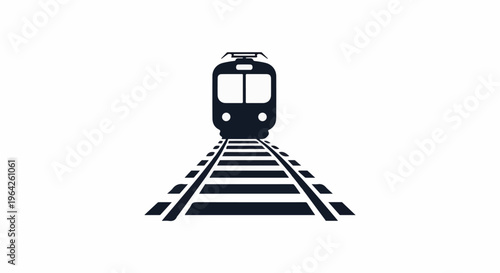 Silhouette of a modern train on tracks, viewed from the front