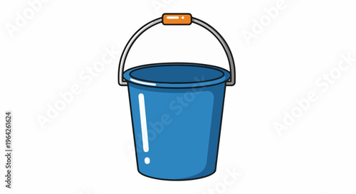 Simple cartoon drawing of a blue bucket with an orange handle