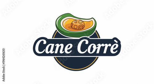 Sliced avocado with text "Cane Corrè" in a dark blue banner