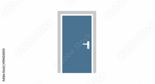 Simple illustration of a closed blue door with white handle and gray frame