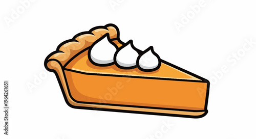 Slice of cartoon pumpkin pie with whipped cream dollops