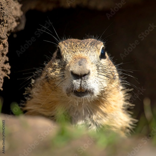 Prairie Dog Peeking Out of Burrow - A Close-Up Portrait.