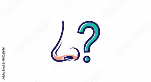 Simple illustration of a nose next to a question mark, questioning scent