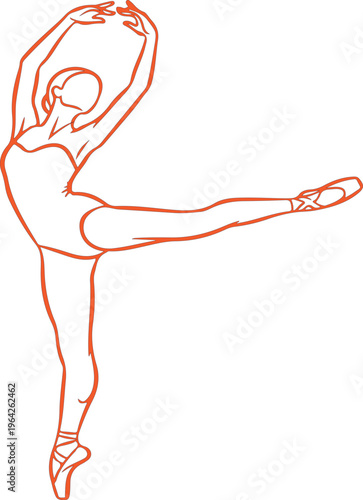 Elegant line drawing of a ballerina performing a graceful dance pose on a white background.