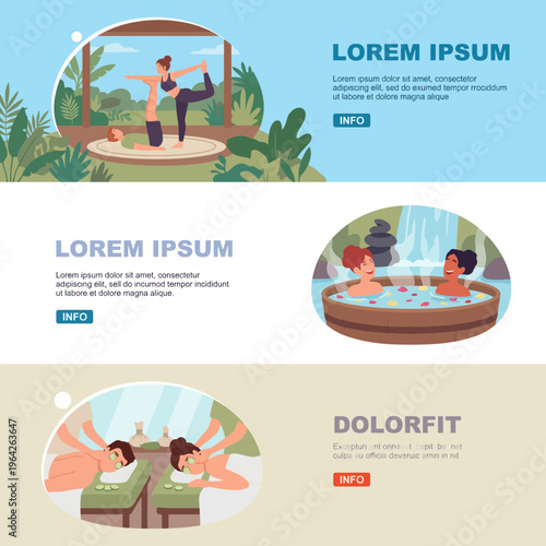 This image depicts a serene wellness environment where individuals engage in yoga and enjoy relaxing spa treatments for holistic health and rejuvenation.