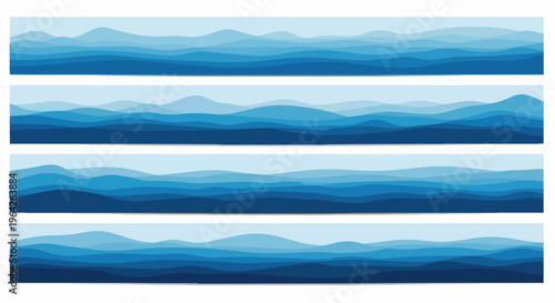 Abstract layered blue mountain range design elements for backgrounds