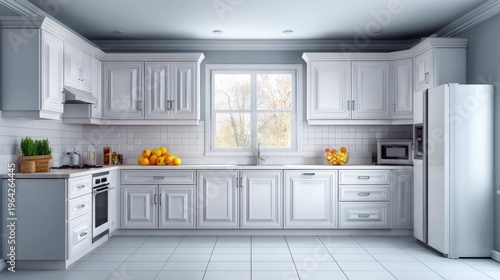 Bright and Modern Kitchen Interior with White Cabinets and Natural Light Inviting Freshness and Culinary Inspiration