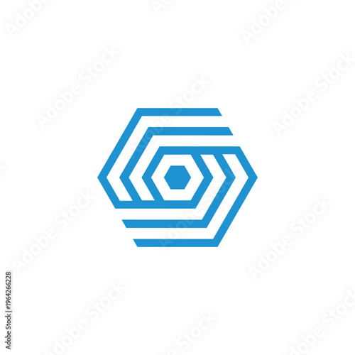 Abstract Geometric Hexagon Logo Design with Concentric Lines in Blue