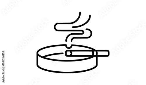 Minimal smoking area icon with ashtray and smoke outline black and white vector illustration