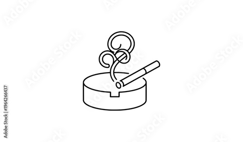 Modern smoking ashtray outline icon with rising smoke for signage and health awareness vector