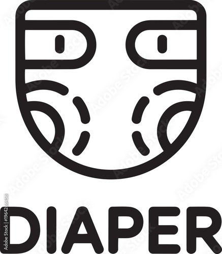 Simple linear graphic icon representing a baby diaper with text label