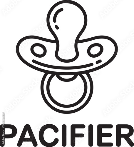 Simple outline graphic of a pacifier with the word pacifier below