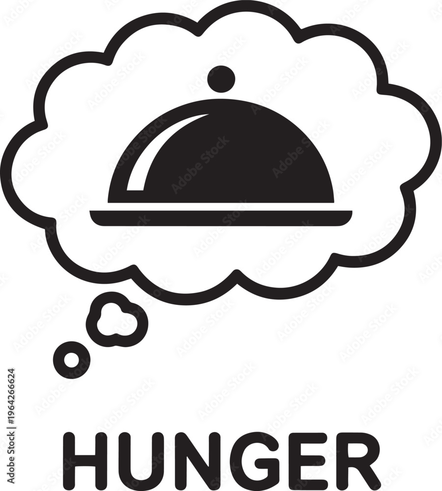 Fototapeta premium Thought bubble with food and hunger text icon