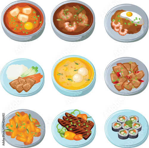 Asian Cuisine Food Set Illustration
