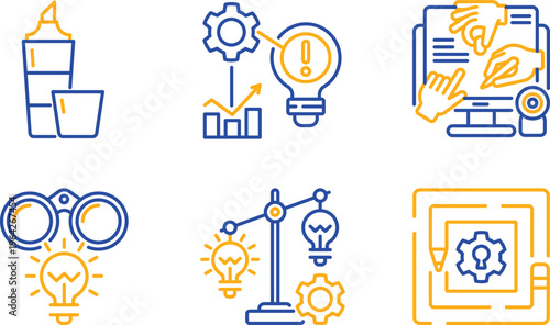 Creative icons representing innovation, technology, and problem-solving concepts