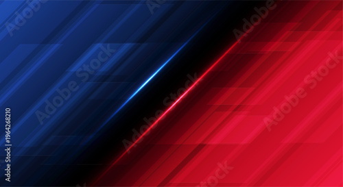 Abstract blue and red diagonal lines with motion blur and light streak. Dynamic modern background suitable for technology, speed, and competition themes.