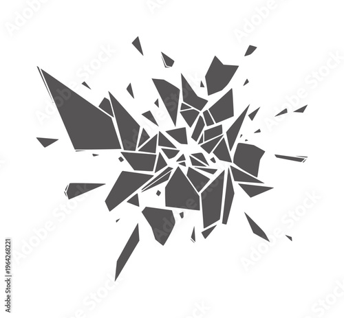Dark gray geometric shards exploding outwards white abstract explosion fragments
