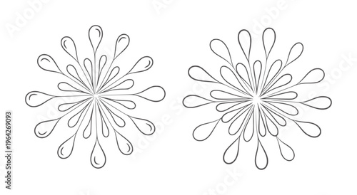 Two symmetrical black and white abstract teardrop radial