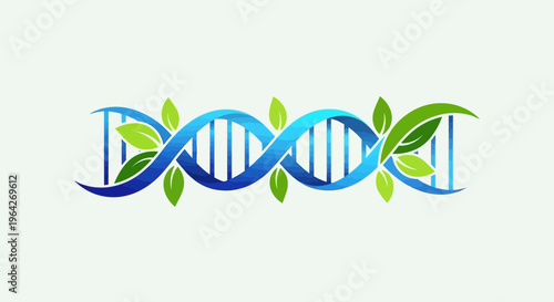 DNA Helix with Leaves – Biotechnology Nature Genetics Vector Illustration