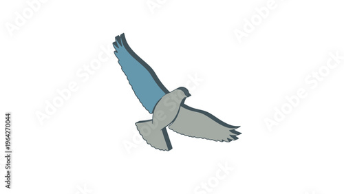 A vector illustration of a blue bird flying through the sky and a jumping dolphin leaping from the blue sea water, showcasing nature and wildlife in a clean white isolated icon style.