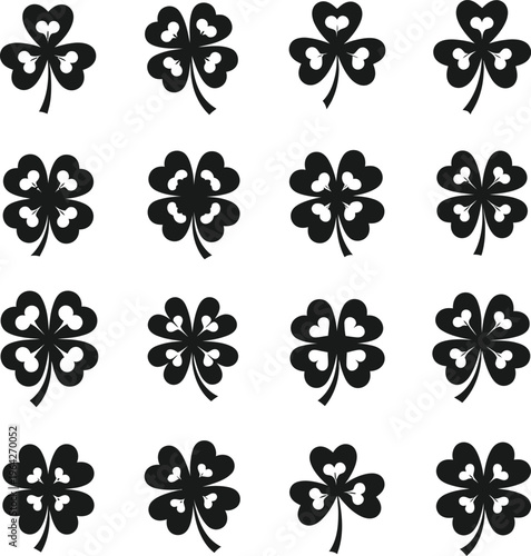 Collection of black shamrock and four leaf clover with heart shapes shamrock four leaf clover lucky charm