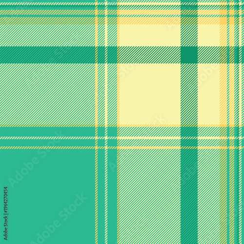 Gentle texture check background, swatch seamless textile pattern. Seventies vector fabric plaid tartan in teal and lime colors.
