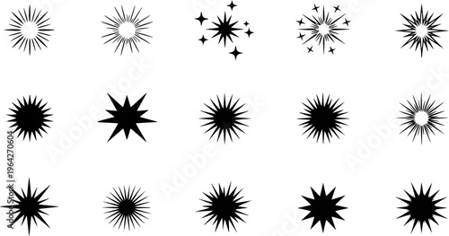 Star Bursts Sparkles And Radiant Sun Icons For Graphic Design And Festive Decoration