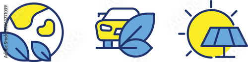 Sustainable energy sources and eco-friendly transportation icons