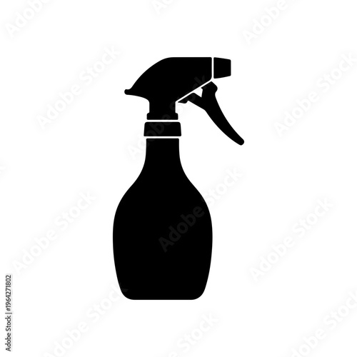 Solid black silhouette of a trigger spray bottle with long neck simple clean shape Vector illustration