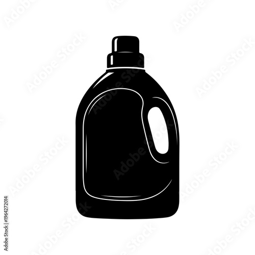 Black silhouette of a wide body detergent bottle with cap clean flat design Vector illustration
