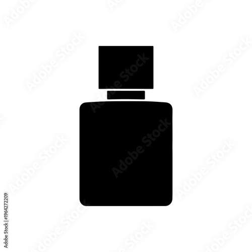 Solid black silhouette of a luxury square perfume bottle with cap bold flat shape Vector illustration