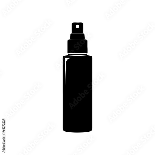 Solid black silhouette of a spray mist cosmetic bottle slim tall elegant shape Vector illustration